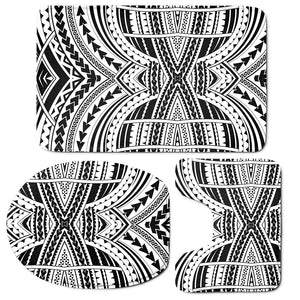 Black And White Maori Tribal Print 3 Piece Bath Mat Set