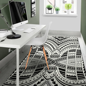 Black And White Maori Tribal Print Area Rug