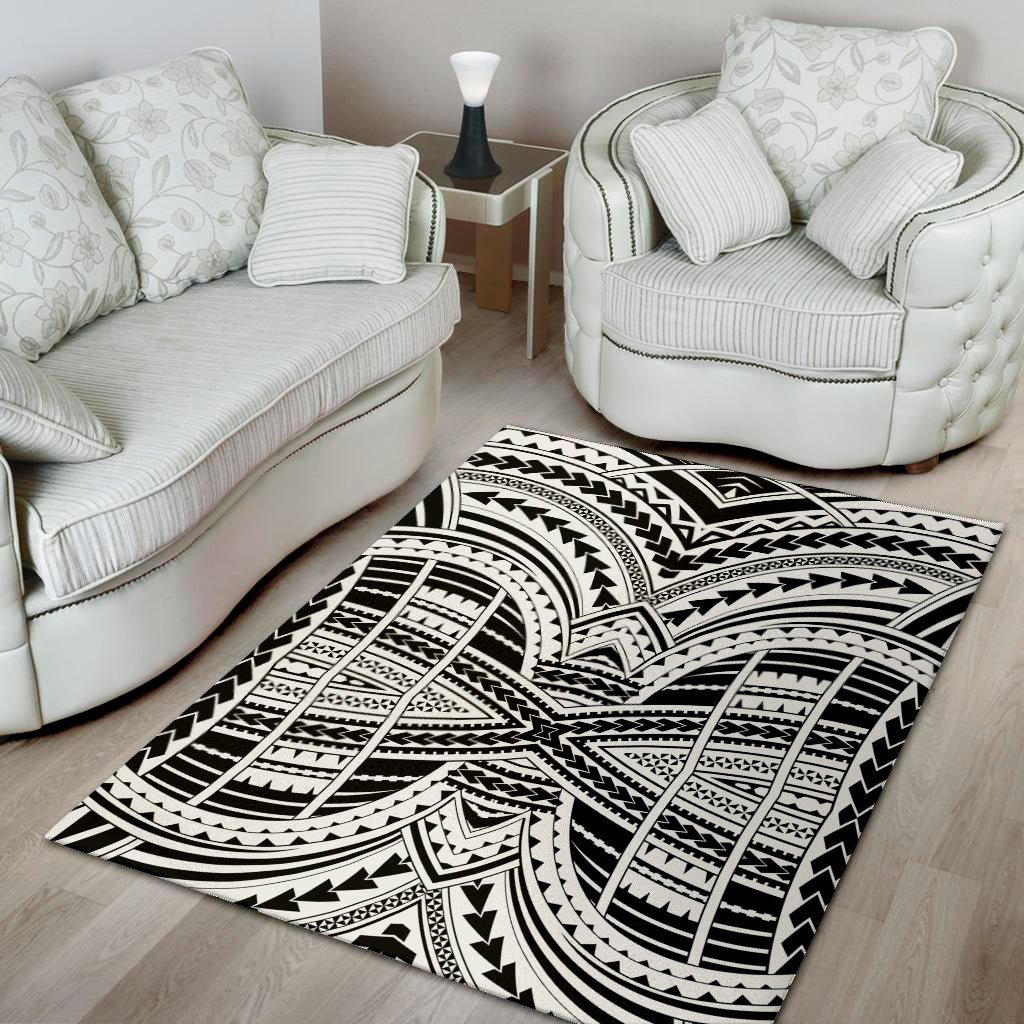 Black And White Maori Tribal Print Area Rug