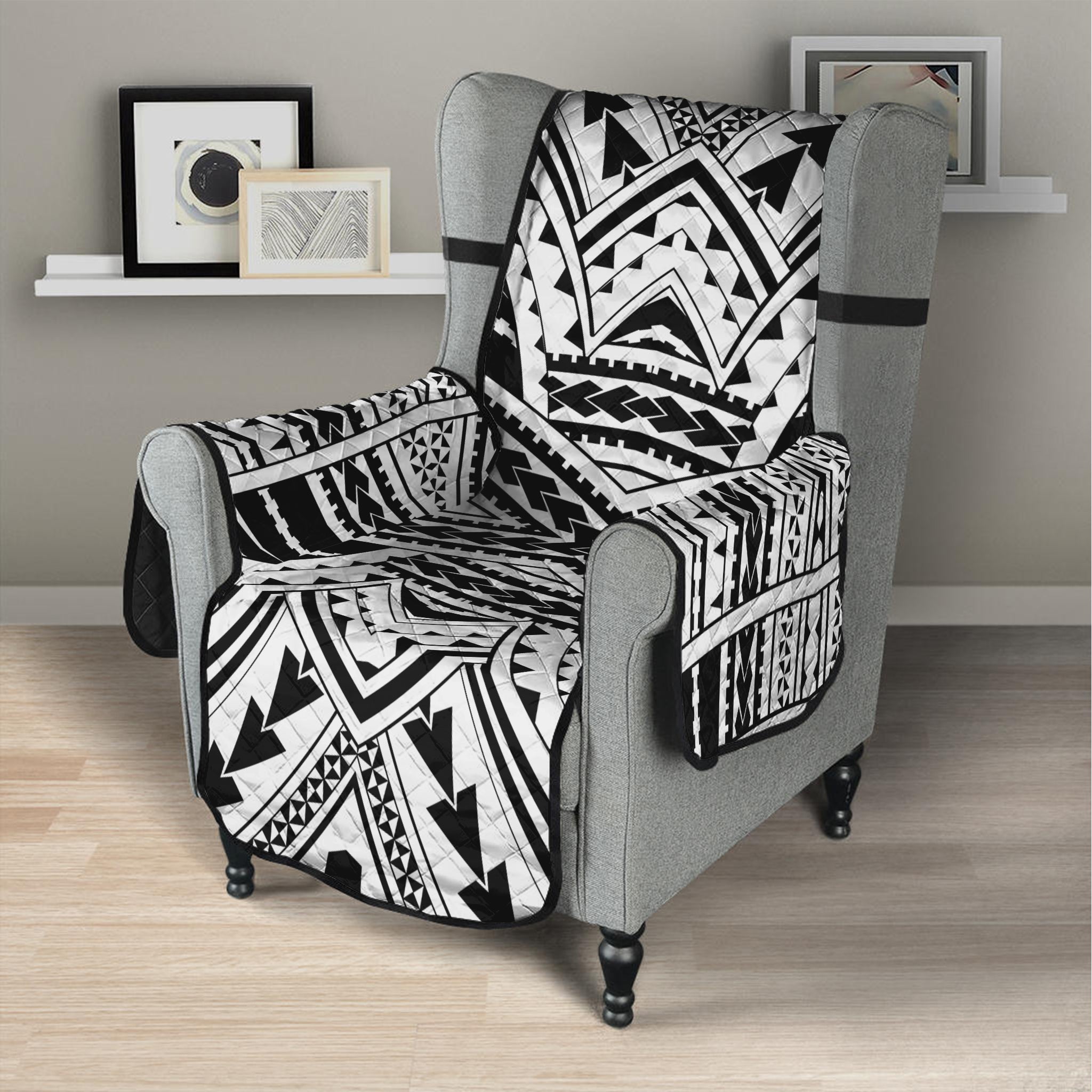 Black And White Maori Tribal Print Armchair Protector