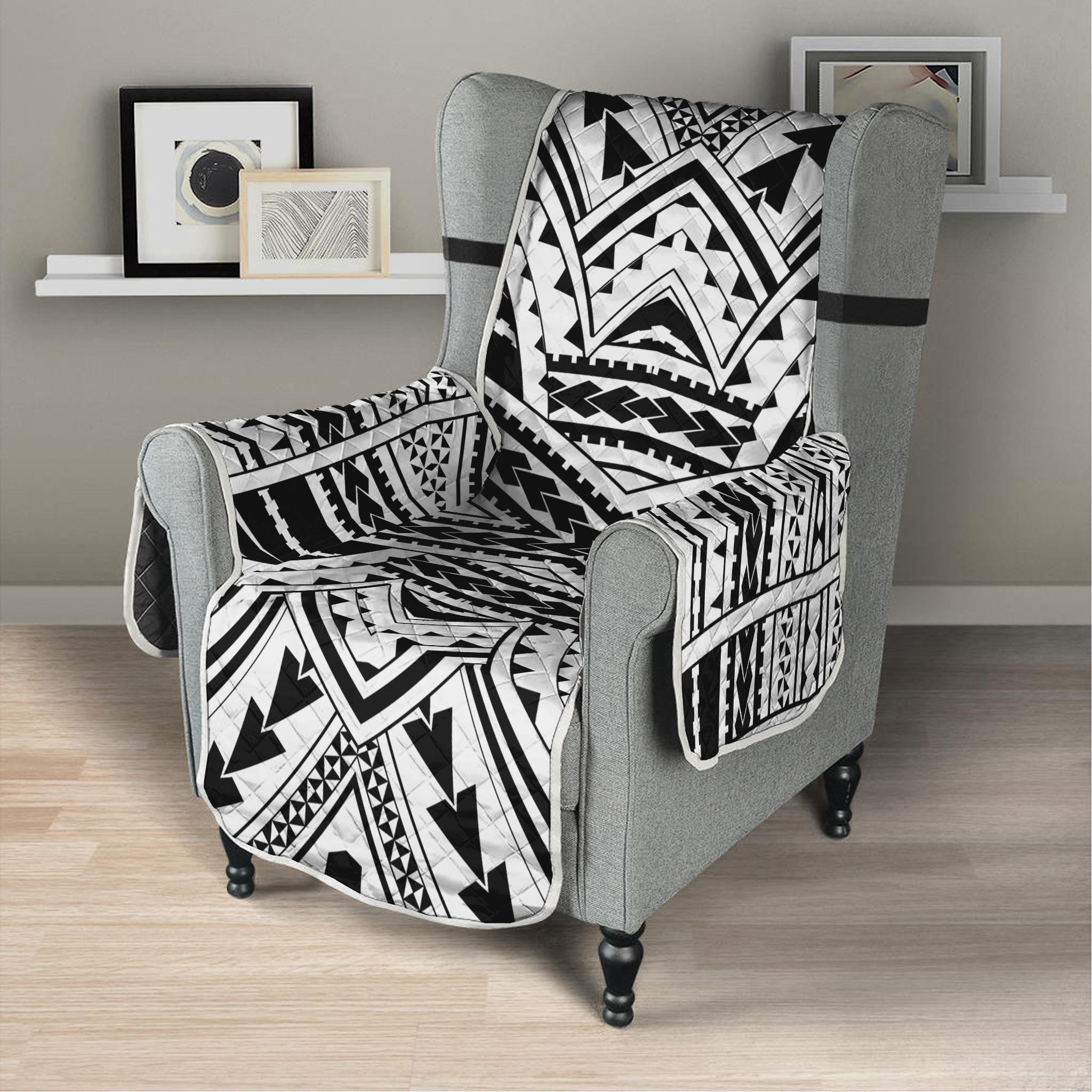 Black And White Maori Tribal Print Armchair Protector