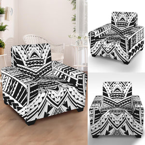 Black And White Maori Tribal Print Armchair Slipcover