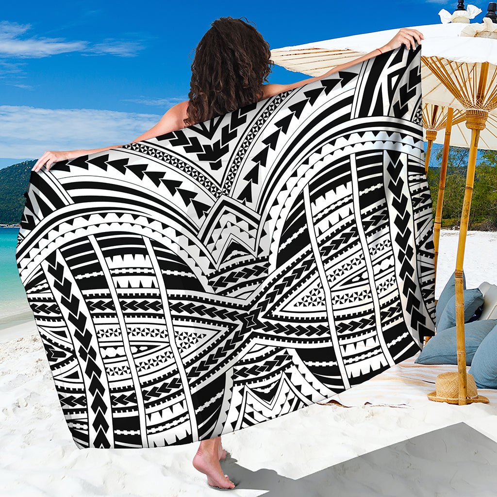 Black And White Maori Tribal Print Beach Sarong Wrap
