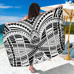 Black And White Maori Tribal Print Beach Sarong Wrap
