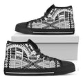Black And White Maori Tribal Print Black High Top Sneakers