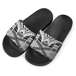 Black And White Maori Tribal Print Black Slide Sandals