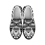 Black And White Maori Tribal Print Black Slip On Shoes