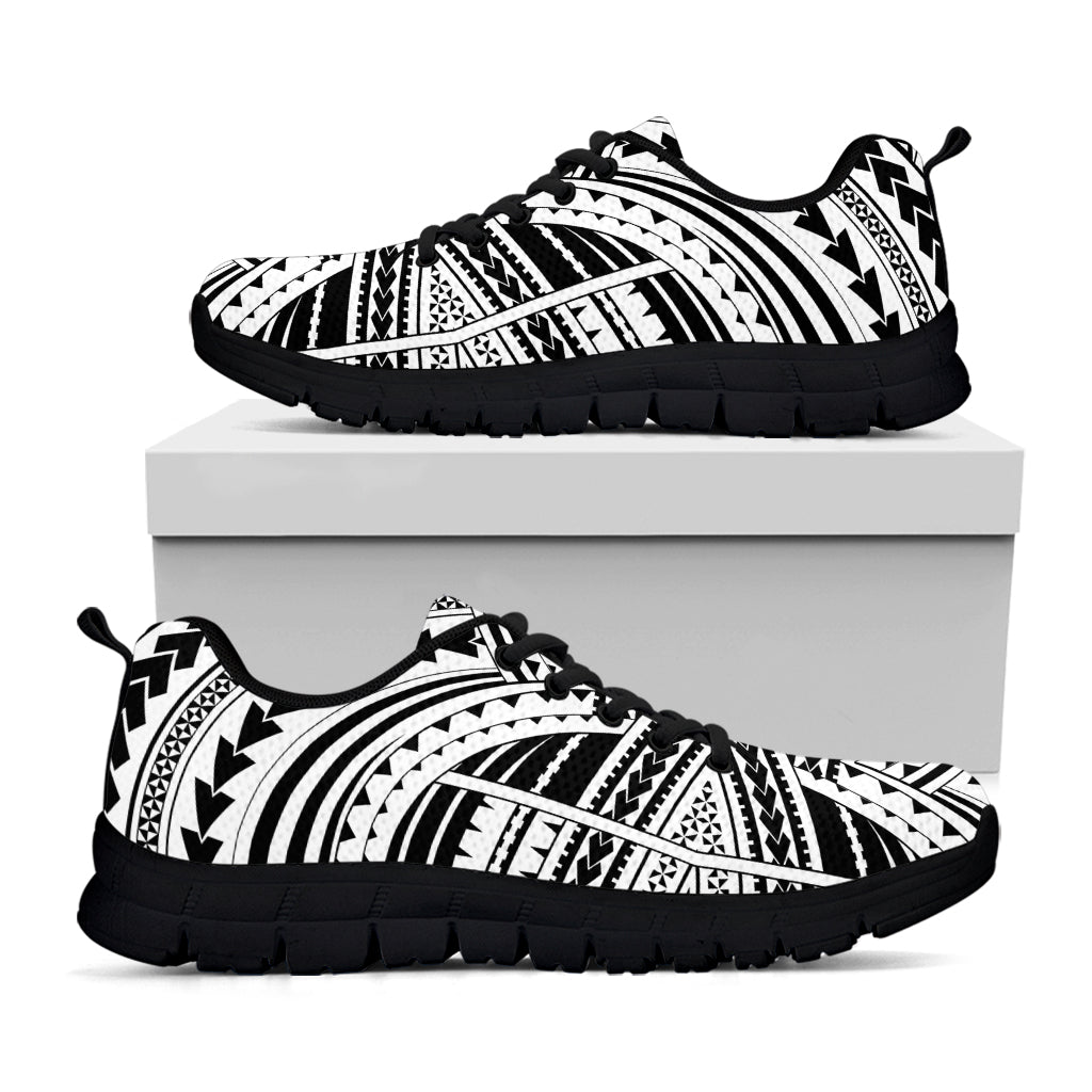 Black And White Maori Tribal Print Black Sneakers