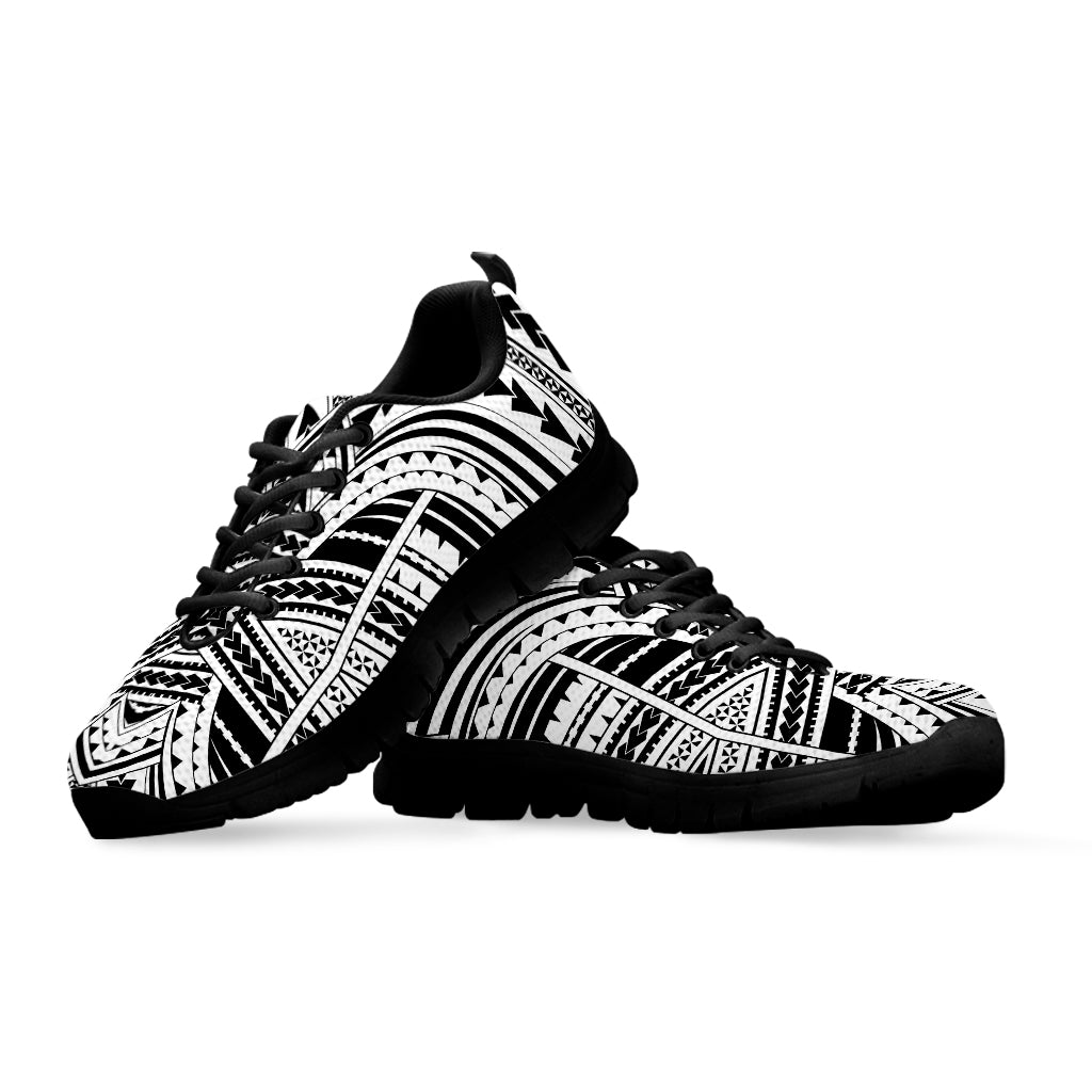 Black And White Maori Tribal Print Black Sneakers