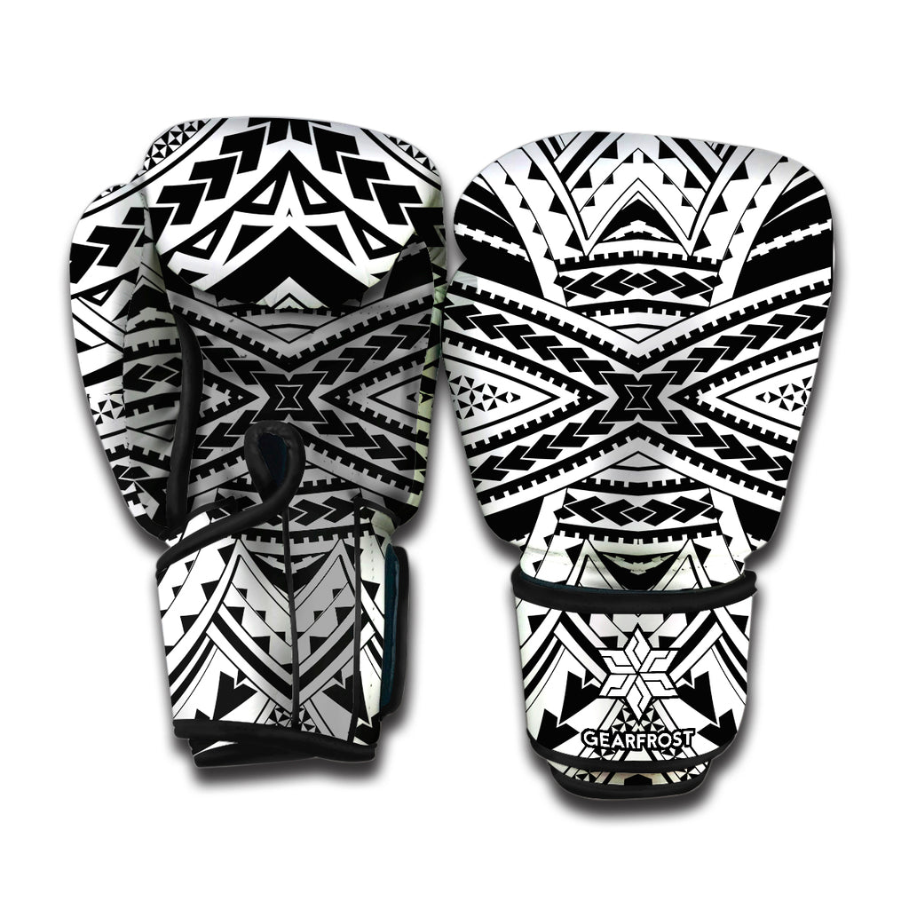 Black And White Maori Tribal Print Boxing Gloves