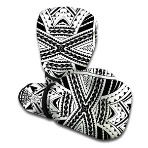 Black And White Maori Tribal Print Boxing Gloves