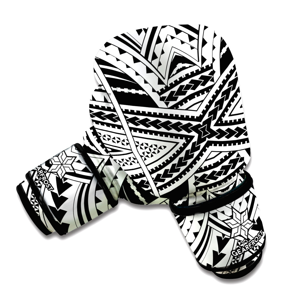 Black And White Maori Tribal Print Boxing Gloves