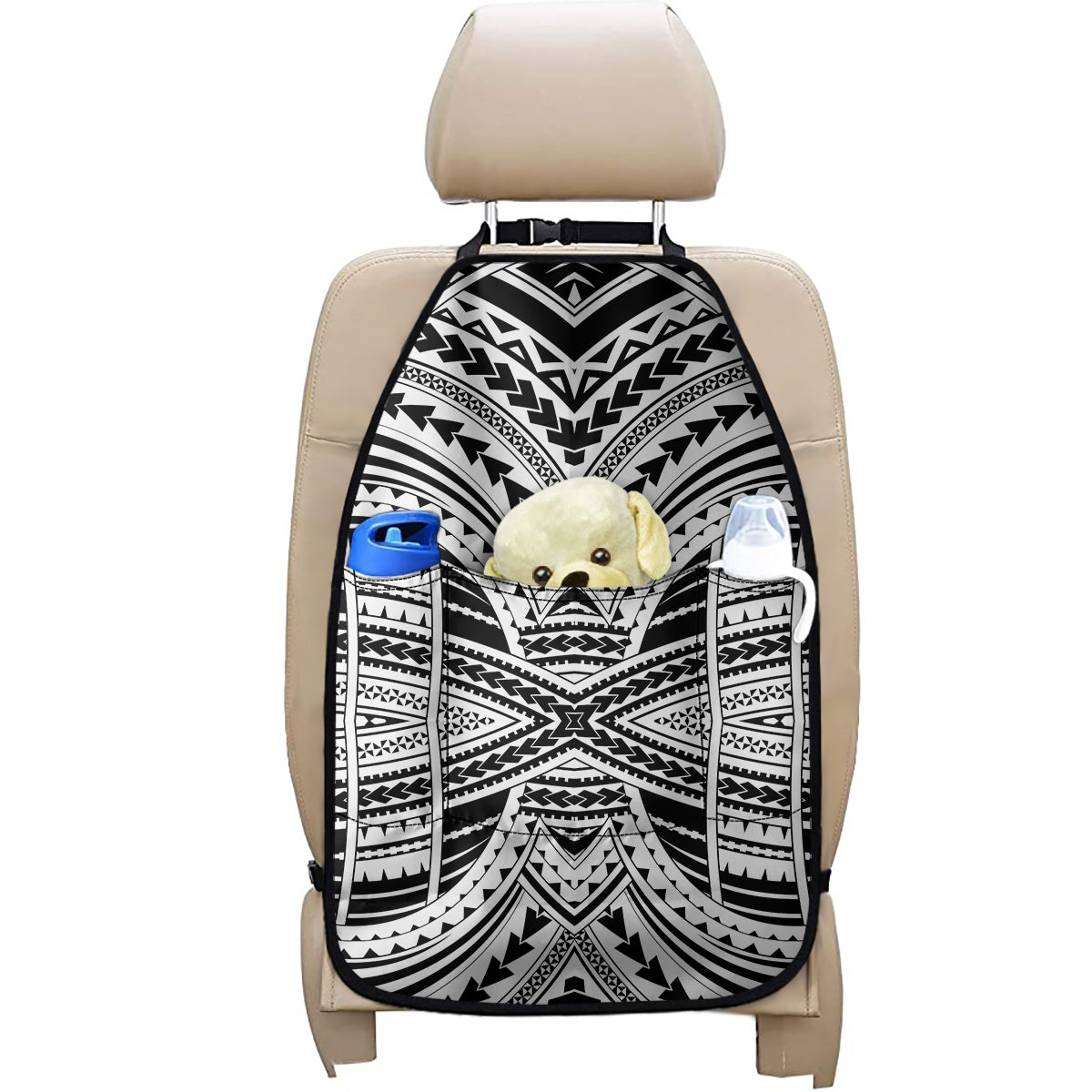 Black And White Maori Tribal Print Car Seat Organizers