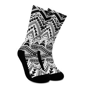 Black And White Maori Tribal Print Crew Socks