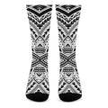 Black And White Maori Tribal Print Crew Socks