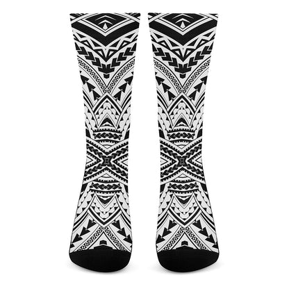 Black And White Maori Tribal Print Crew Socks