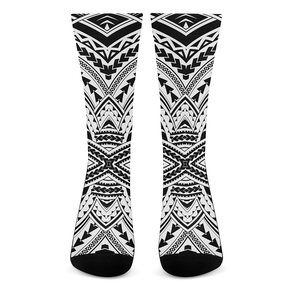 Black And White Maori Tribal Print Crew Socks