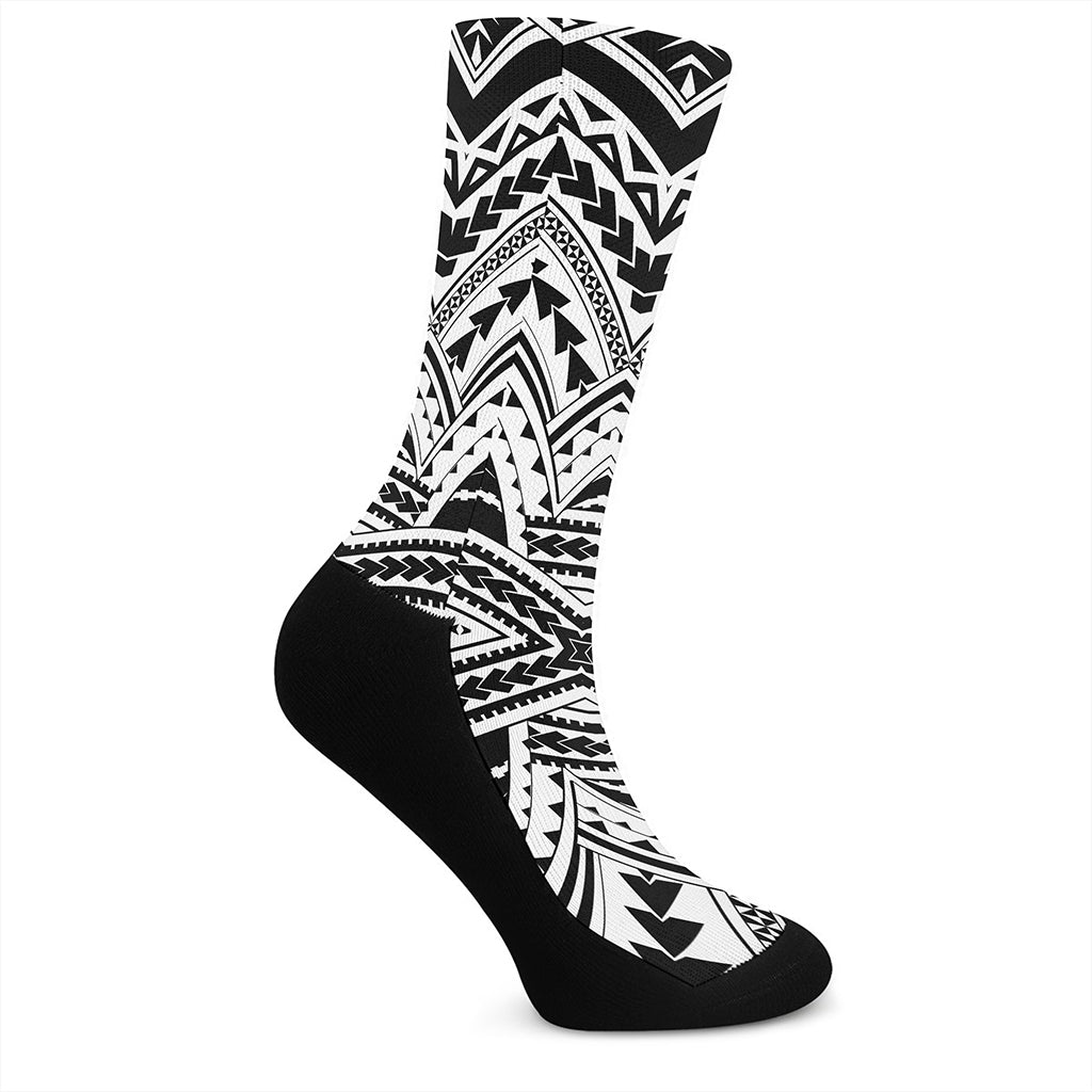 Black And White Maori Tribal Print Crew Socks