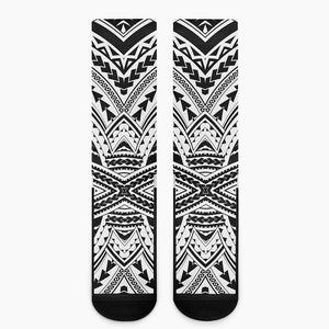 Black And White Maori Tribal Print Crew Socks