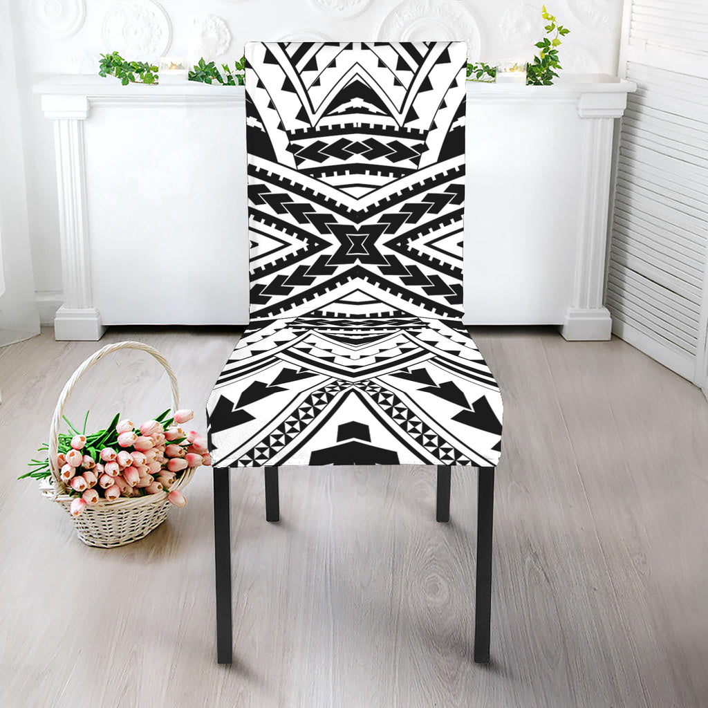 Black And White Maori Tribal Print Dining Chair Slipcover