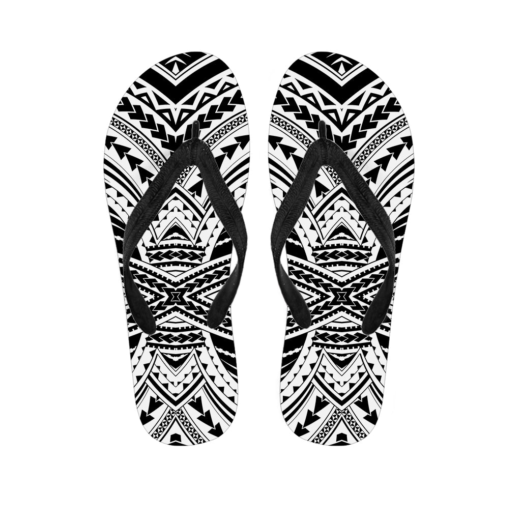 Black And White Maori Tribal Print Flip Flops