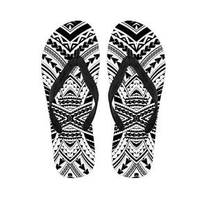 Black And White Maori Tribal Print Flip Flops