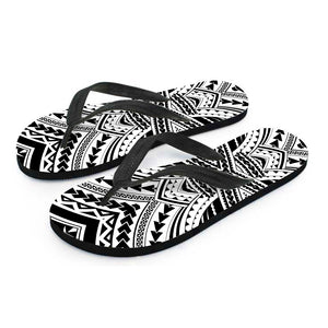 Black And White Maori Tribal Print Flip Flops