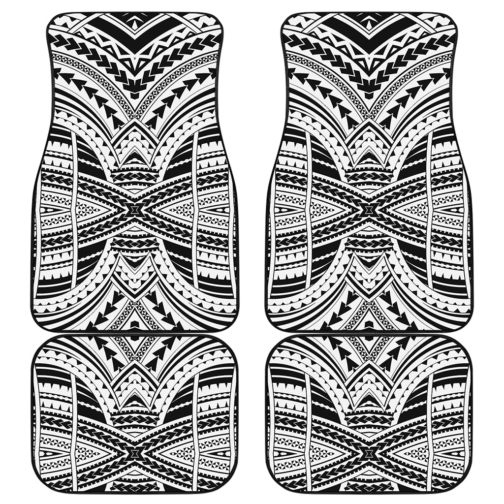 Black And White Maori Tribal Print Front and Back Car Floor Mats