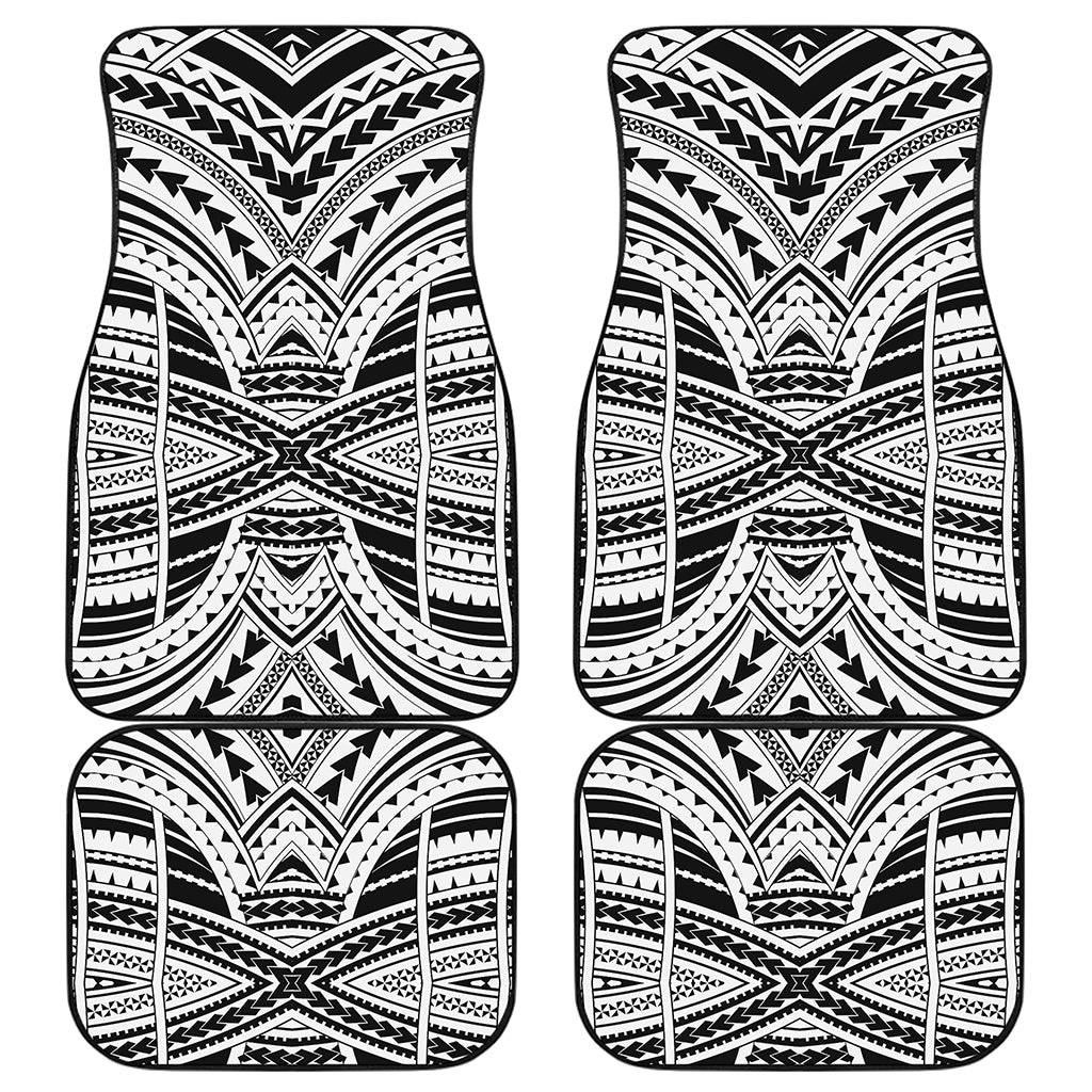 Black And White Maori Tribal Print Front and Back Car Floor Mats