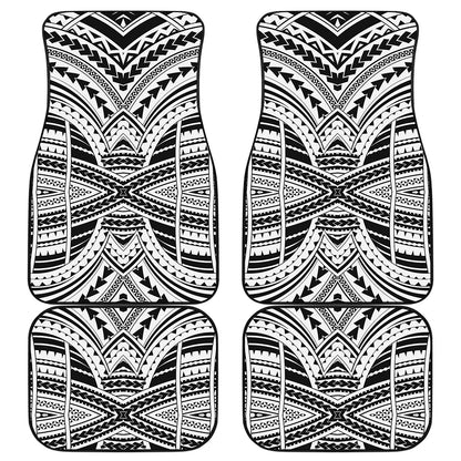 Black And White Maori Tribal Print Front and Back Car Floor Mats