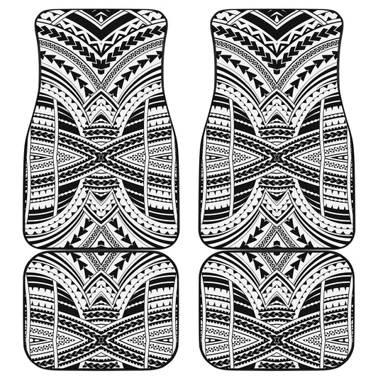 Black And White Maori Tribal Print Front and Back Car Floor Mats