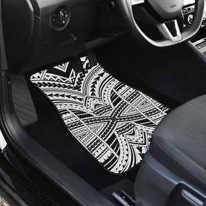 Black And White Maori Tribal Print Front and Back Car Floor Mats