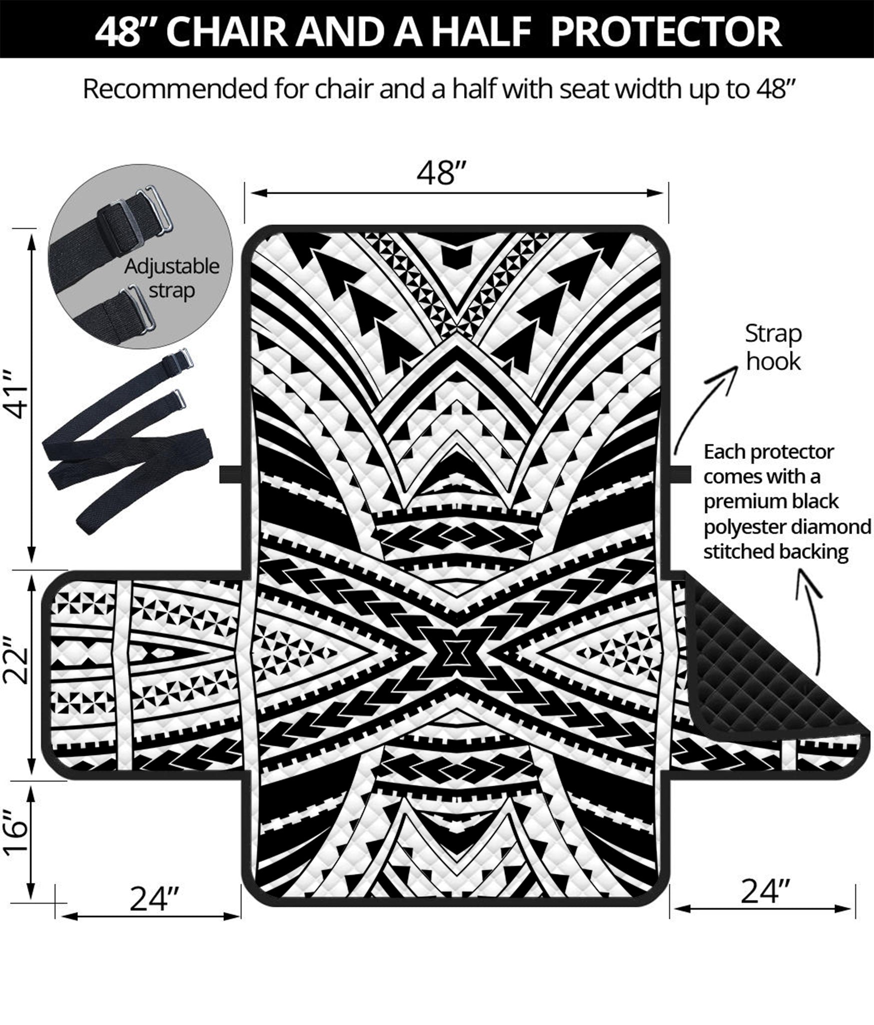 Black And White Maori Tribal Print Half Sofa Protector