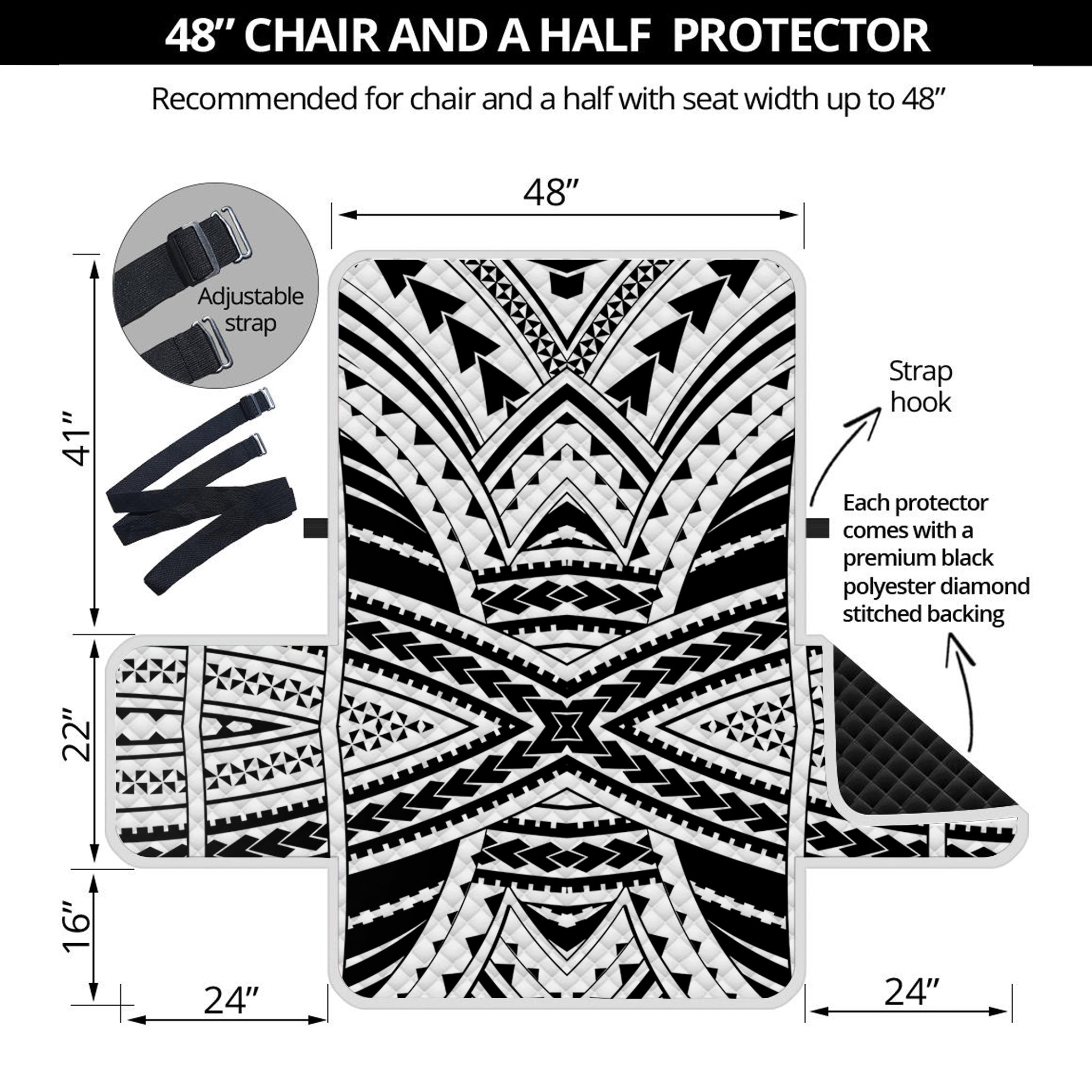 Black And White Maori Tribal Print Half Sofa Protector