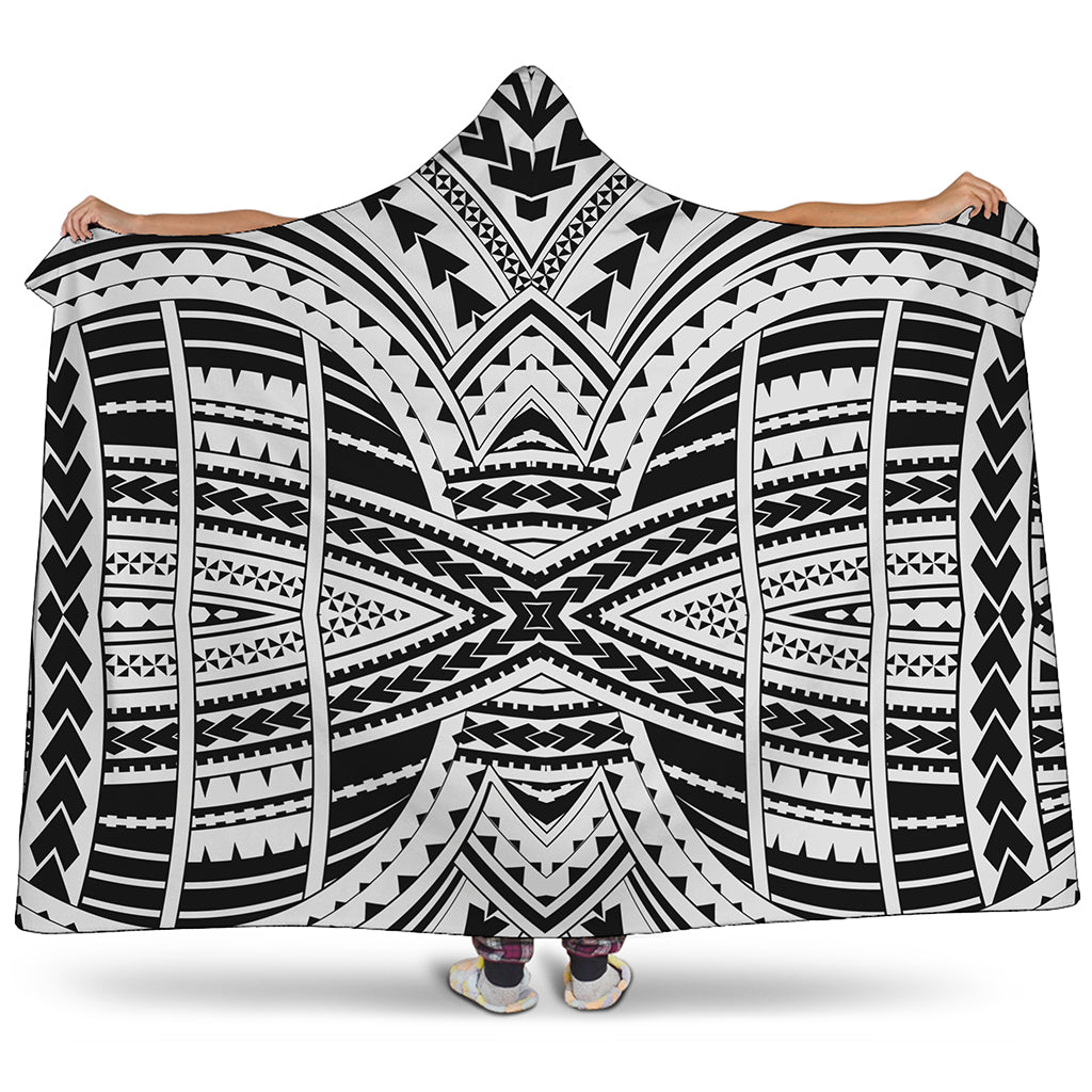 Black And White Maori Tribal Print Hooded Blanket