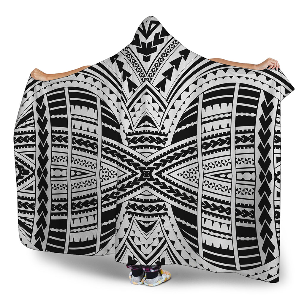 Black And White Maori Tribal Print Hooded Blanket