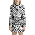 Black And White Maori Tribal Print Pullover Hoodie Dress
