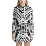 Black And White Maori Tribal Print Hoodie Dress