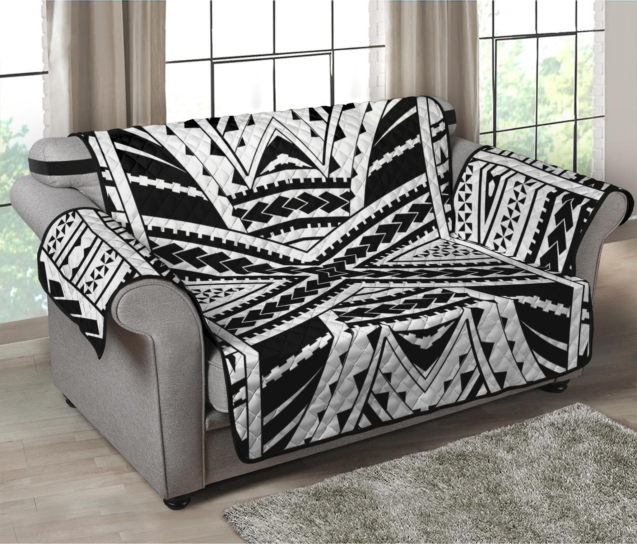 Black And White Maori Tribal Print Loveseat Protector