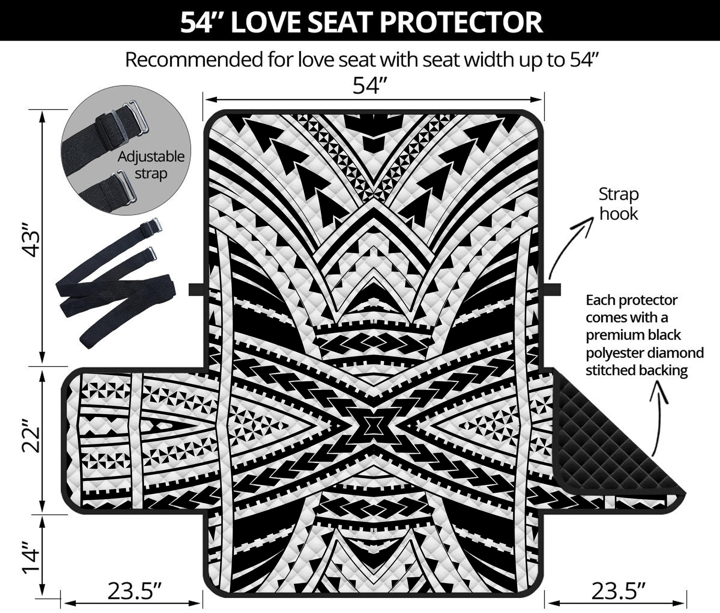 Black And White Maori Tribal Print Loveseat Protector