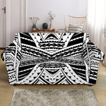 Black And White Maori Tribal Print Loveseat Slipcover