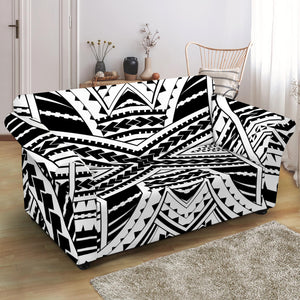 Black And White Maori Tribal Print Loveseat Slipcover