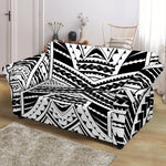 Black And White Maori Tribal Print Loveseat Slipcover