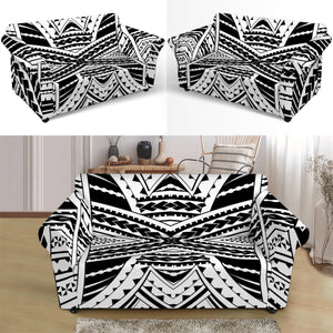 Black And White Maori Tribal Print Loveseat Slipcover