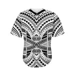 Black And White Maori Tribal Print Men's Baseball Jersey