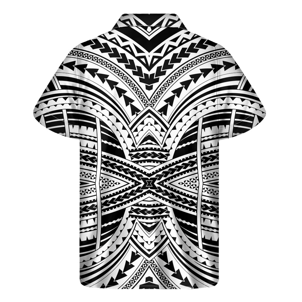 Black And White Maori Tribal Print Men's Short Sleeve Shirt