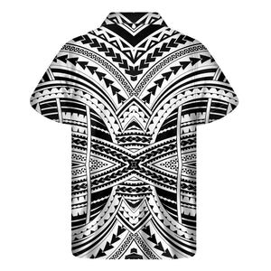 Black And White Maori Tribal Print Men's Short Sleeve Shirt