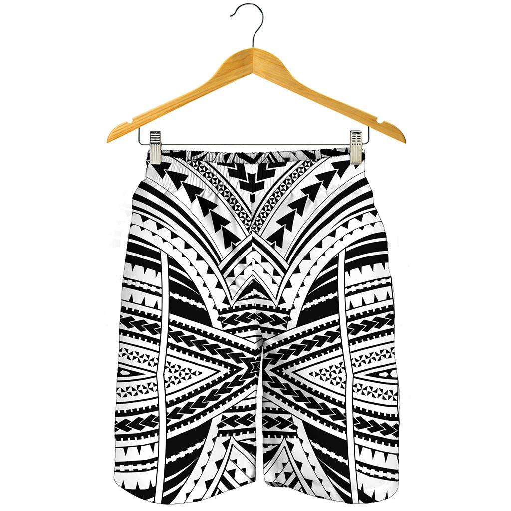 Black And White Maori Tribal Print Men's Shorts