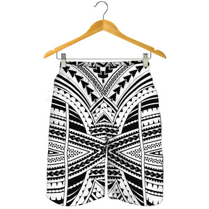 Black And White Maori Tribal Print Men's Shorts