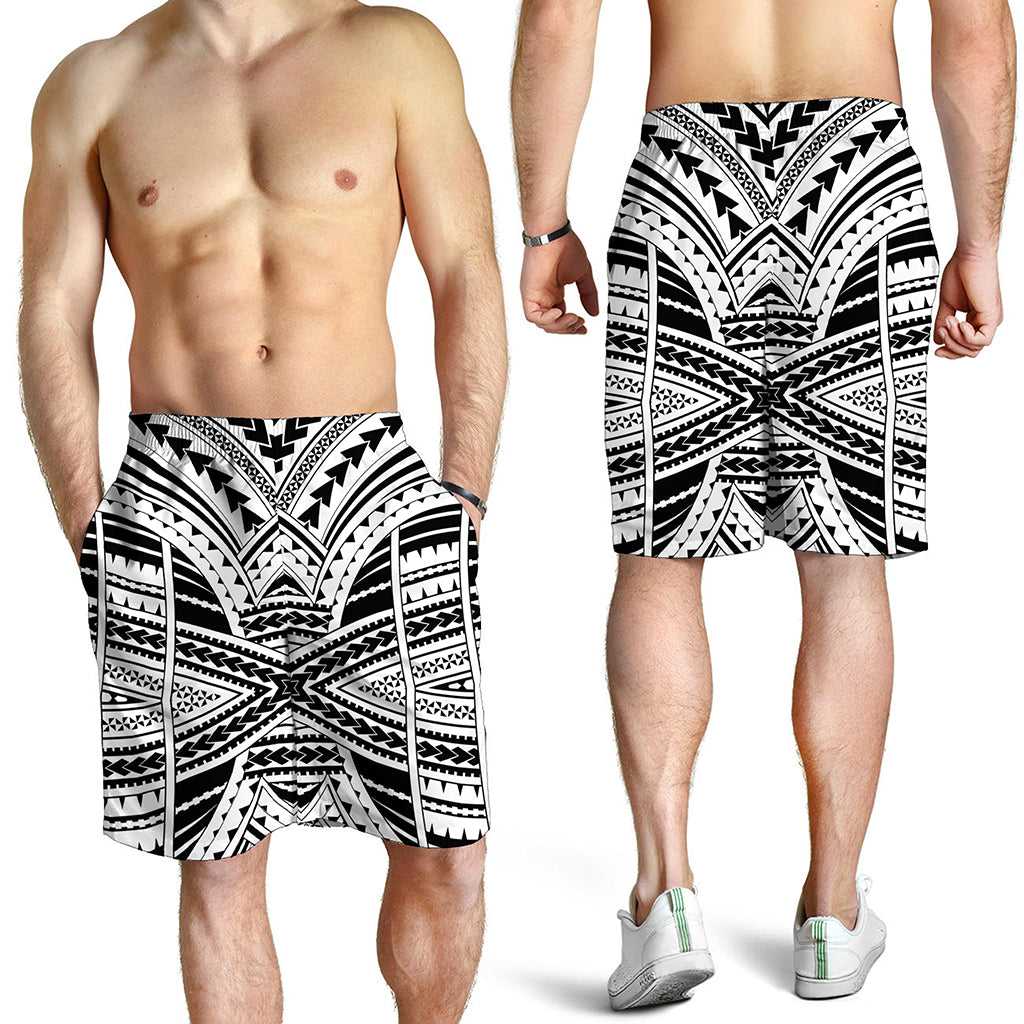 Black And White Maori Tribal Print Men's Shorts